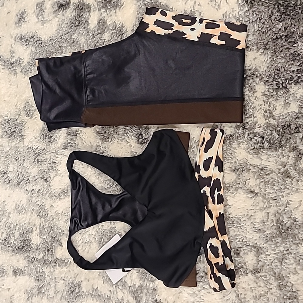 Beach Riot Maeve Leopard sports bra and leggings set